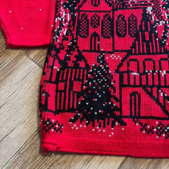 Precious Knits Women’s Vtg Christmas Sweater Red Black Silver USA Sz L/XL - Picture 4 of 11